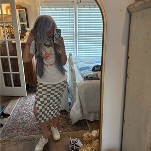 Fitted green and white checked skirt